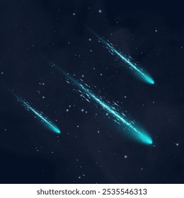 Meteor shower. Fall of space bodies asteroids, meteorites, comets. Vector