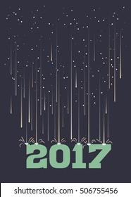 Meteor shower falling on 2017 in portrait format