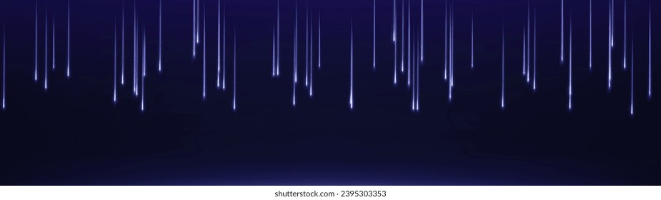 Meteor shower with glowing comets falling. Abstract digital background with neon light particles and luminous rays in motion, illustrating technology and networking. The glowing neon lights stars.	
