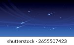 Meteor shower in the night sky. Several bright meteors flying across the dark blue sky, leaving light trails behind them.