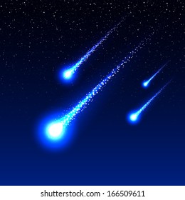 Meteor shower in the night sky. Vector.