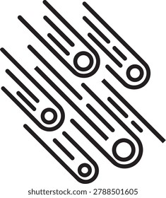 Meteor shower raining from sky thin line vector icon for astronomy event and shooting star display