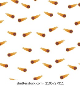 Meteor shower seamless pattern. Hand drawn comets fly background. Repeated texture in doodle style for fabric, wrapping paper, wallpaper, tissue. Vector illustration.
