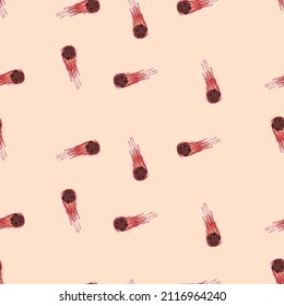 Meteor shower seamless pattern. Hand drawn comets fly background. Repeated texture in doodle style for fabric, wrapping paper, wallpaper, tissue. Vector illustration.