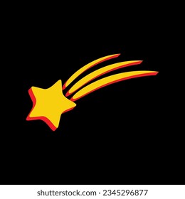 Meteor shower sign. 3D Extruded Yellow Icon with Red Sides a Black background. Illustration.