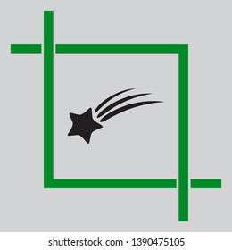 Meteor shower sign. Black icon inside green crop tool at light gray background