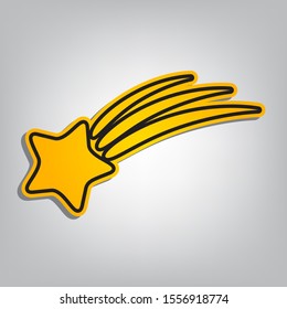 Meteor shower sign. Flat orange icon with overlapping linear black icon with gray shadow at whitish background. Illustration.