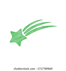 Meteor Duschzeichen. Grünes, schreibendes Symbol mit fester Kontur auf weißem Hintergrund. Illustration.