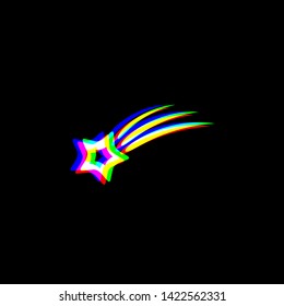 Meteor Shower Sign. Red, Green And Blue Unfocused Contour Icon At Black Background. Illustration.