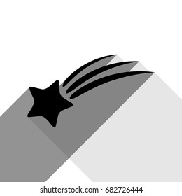 Meteor shower sign. Vector. Black icon with two flat gray shadows on white background.