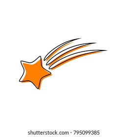 Meteor shower sign. Vector. Black line icon with shifted flat orange filled icon on white background. Isolated.