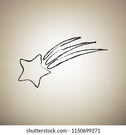 Meteor shower sign. Vector. Brush drawed black icon at light brown background.