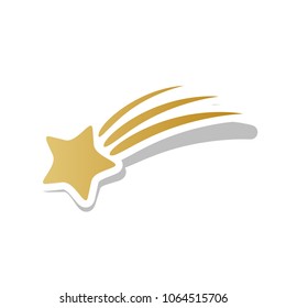 Meteor shower sign. Vector. Golden gradient icon with white contour and rotated gray shadow at white background.