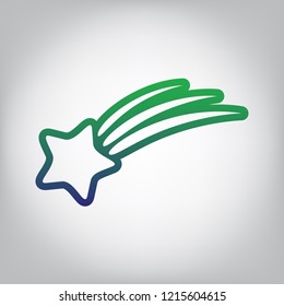 Meteor shower sign. Vector. Green to blue gradient contour icon at grayish background with light in center.