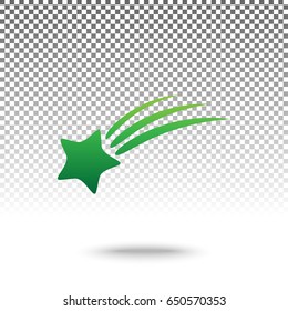 Meteor shower sign. Vector. Green gradient icon with shadow at bottom on transparent and white background.