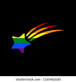 Meteor shower sign. Vector. Icon with colors of LGBT flag at black background.