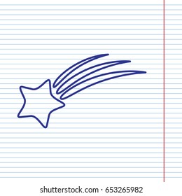 Meteor shower sign. Vector. Navy line icon on notebook paper as background with red line for field.