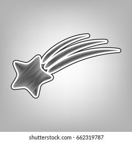Meteor shower sign. Vector. Pencil sketch imitation. Dark gray scribble icon with dark gray outer contour at gray background.
