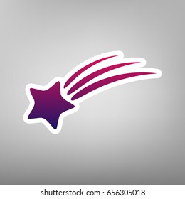 Meteor shower sign. Vector. Purple gradient icon on white paper at gray background.