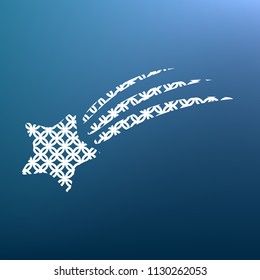 Meteor shower sign. Vector. White textured icon at lapis lazuli gradient background.