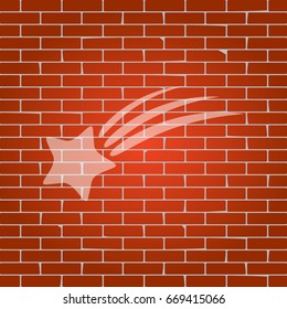 Meteor shower sign. Vector. Whitish icon on brick wall as background.