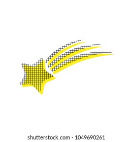 Meteor shower sign. Vector. Yellow icon with square pattern duplicate at white background. Isolated.