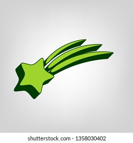 Meteor shower sign. Vector. Yellow green solid icon with dark green external body at light colored background.