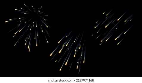 Meteor shower vector clipart isolated, group of falling star radiating from the sky, various shooting stars streams in an atmosphere