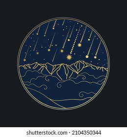 Meteor shower. Vector hand drawn illustration
