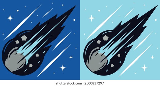 Meteor silhouette icon vector. Meteorite and comet symbols Black falling icon. Flying comet with tail, falling meteor, abstract galaxy element.