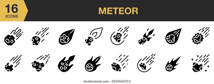 Meteor solid icon set. Solid icons vector collection.