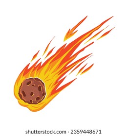 Meteor stone with blazing fire vector illustration disaster isolated on square white background. Simple flat cartoon art styled drawing.