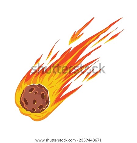 Meteor stone with blazing fire vector illustration disaster isolated on square white background. Simple flat cartoon art styled drawing.