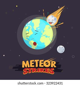 meteor strike the earth. end of the world. 
Meteor impact concept. typographic design for header - vector illustration