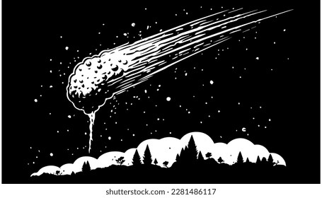 Meteor vector black line illustration isolated white. Sketch art