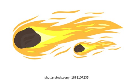 meteor.  vector illustration of falling meteor, comet, flaming rock.  minimalist flat design