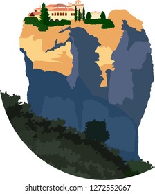 meteora rock formation, orthodox monastery , Greece. Vector for your design or logo