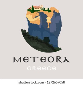 meteora rock monastery greece vector for your design or logo