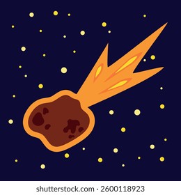 Meteorite or asteroid falling down. Vector illustration of space flying ball, meteorite color icon. Comet falling down fast illustration