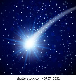 Meteorite comet  in cosmos sky. Vector illustration.