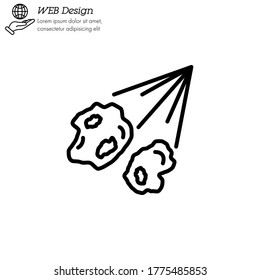 meteorite, comet, meteor icon thin line, linear, outline vector. comet, meteorite, meteor simple sign, logo. 