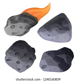 Meteorite Earth Rocks Vector Icon Set. Cartoon Set Of Meteorite Earth Rocks Vector Icons For Web Design