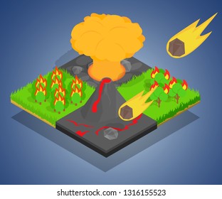 Meteorite falling concept banner. Isometric banner of meteorite falling vector concept for web, giftcard and postcard