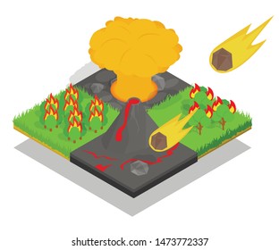 Meteorite falling concept banner. Isometric banner of meteorite falling vector concept for web, giftcard and postcard