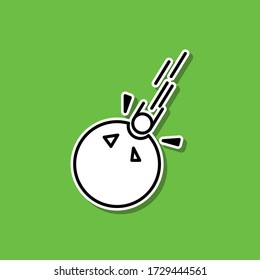 Meteorite falls on the planet sticker icon. Simple thin line, outline vector of cartooning space icons for ui and ux, website or mobile application