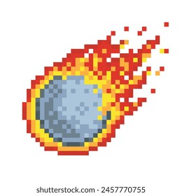 Meteorite in fire, pixel art