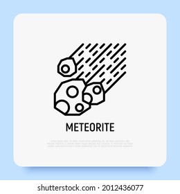 Meteorite, fireball, meteor, asteroid thin line icon. Natural disaster, catastrophe, apocalypse. Vector illustration.