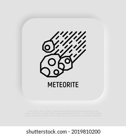 Meteorite, fireball, meteor, asteroid thin line icon. Natural disaster, catastrophe, apocalypse. Vector illustration.