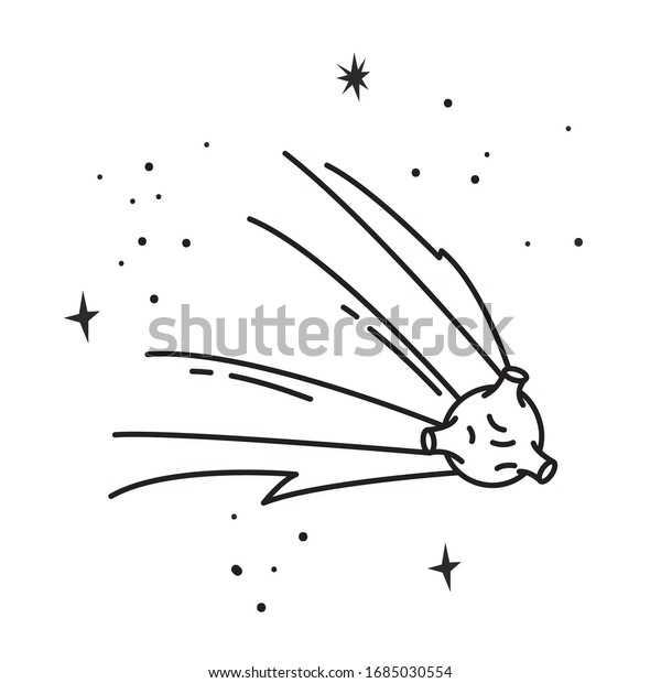 meteorite flying at full speed between\
stars. cartoon. vector\
illustration