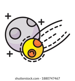 meteorite flying with moon line and fill style icon vector illustration design